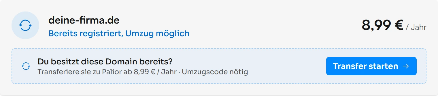 Domain-Suche: deine-firma.de ist bereits registriert, Umzug möglich