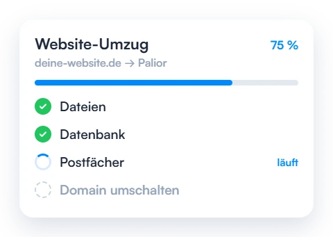 Website-Umzug zu 75 Prozent: Dateien und Datenbank übernommen, Postfächer laufen