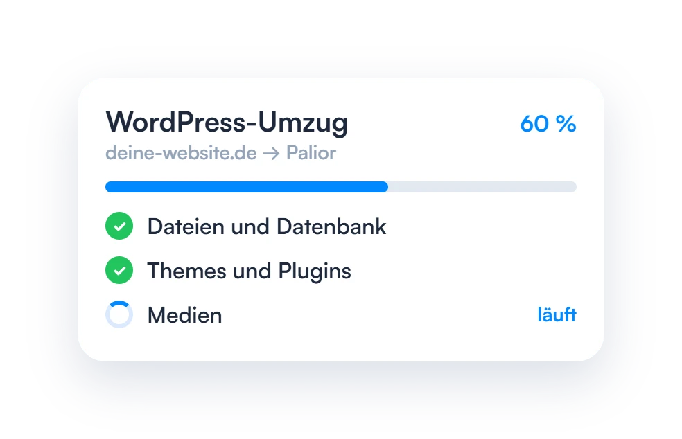WordPress-Umzug zu 60 Prozent: Dateien, Datenbank, Themes und Plugins übernommen, Medien laufen